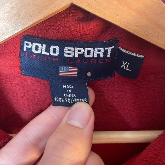 VTG Polo Sport Ralph Lauren SZ XL Red Fleece Quarter Zip Drawstring Hem Pullover - Picture 7 of 16